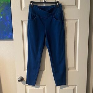 HALARA Deep Blue Flex High Waisted Crossover Pocket Washed Stretchy Denim